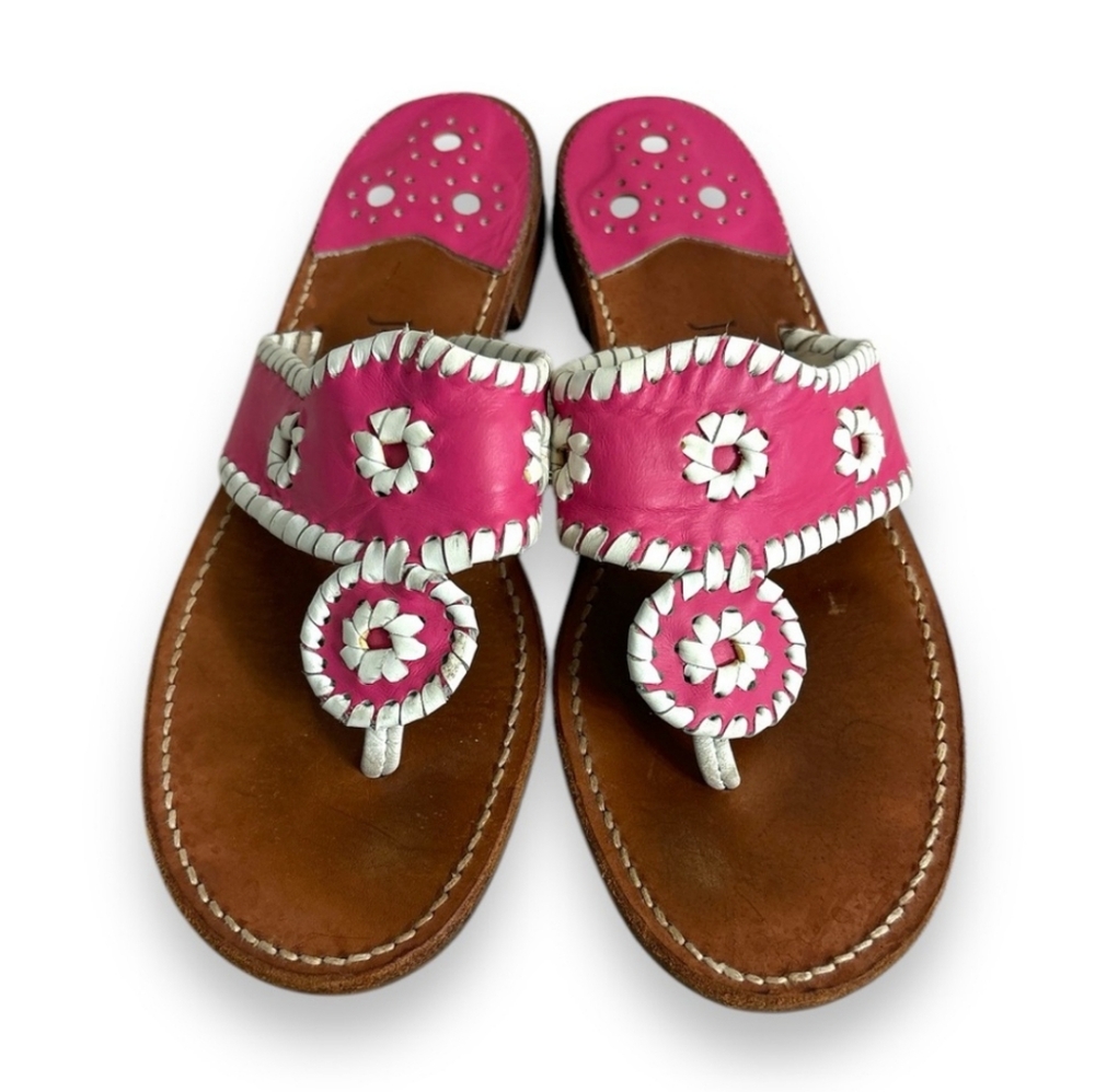 JACK ROGERS Marbella Wooden Wedge Whipstitched Leather Sandals